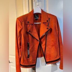 Lena Gabrielle faux leather, orange jacket with black zipper, size 12